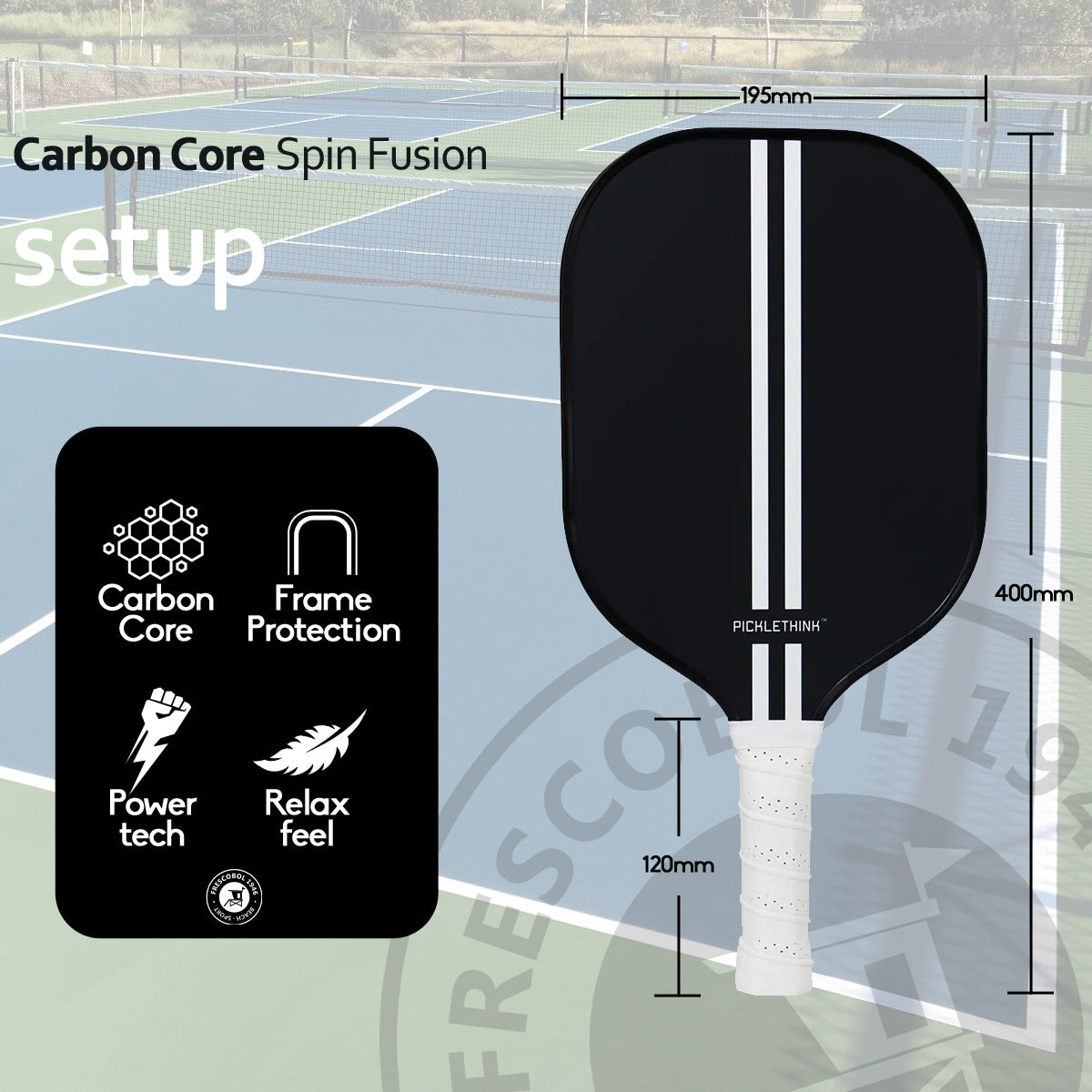 caractéristiques techniques raquettes de pickleball Carbon Core Spin Fusion