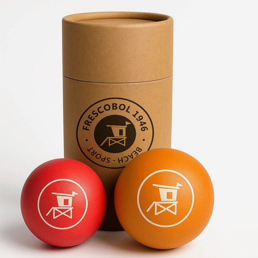 set de balles jeu de raquettes de plage mousse et caoutchouc frescobol 1946