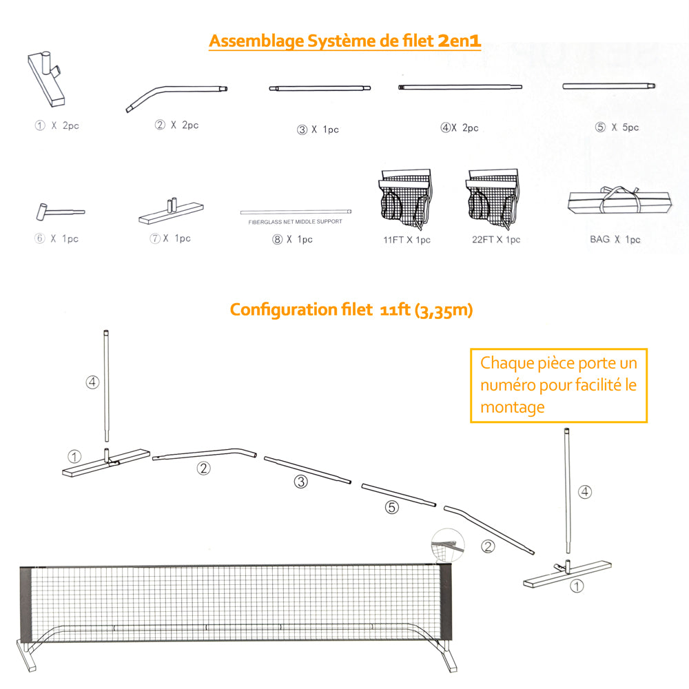 assemble filet pickleball 3..35m 11ft