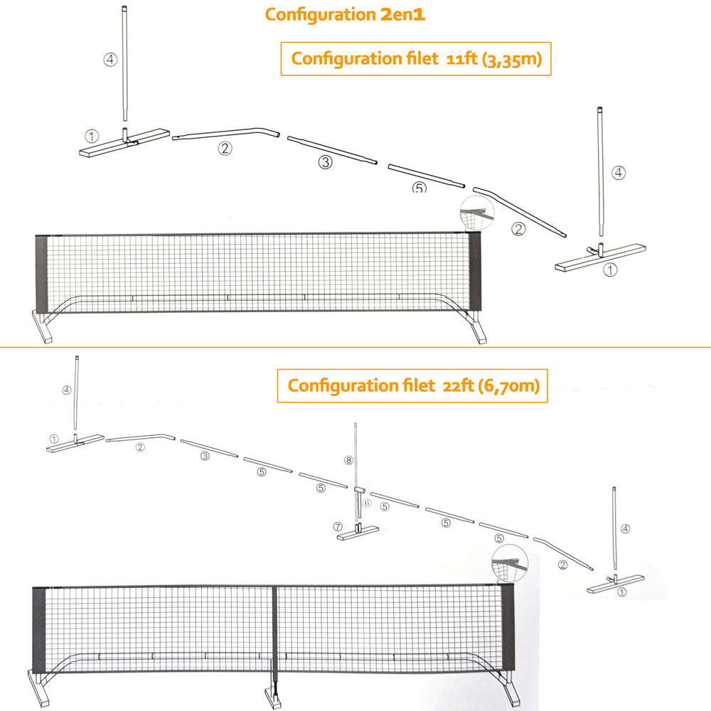 configuration 2en1 filet pickleball