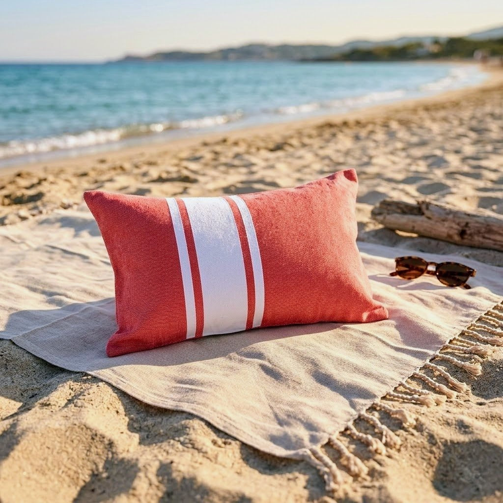 Inflatable Beach Pillow Fouta Pastel Red