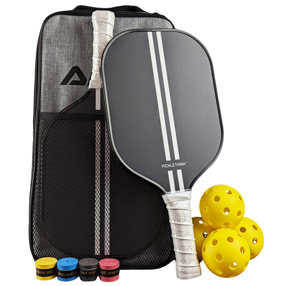 pack complet pickleball 2 raquettes pickleball, 4 balles ajourées 40 trous, 4 surgrips et une sacoche de transport AMS