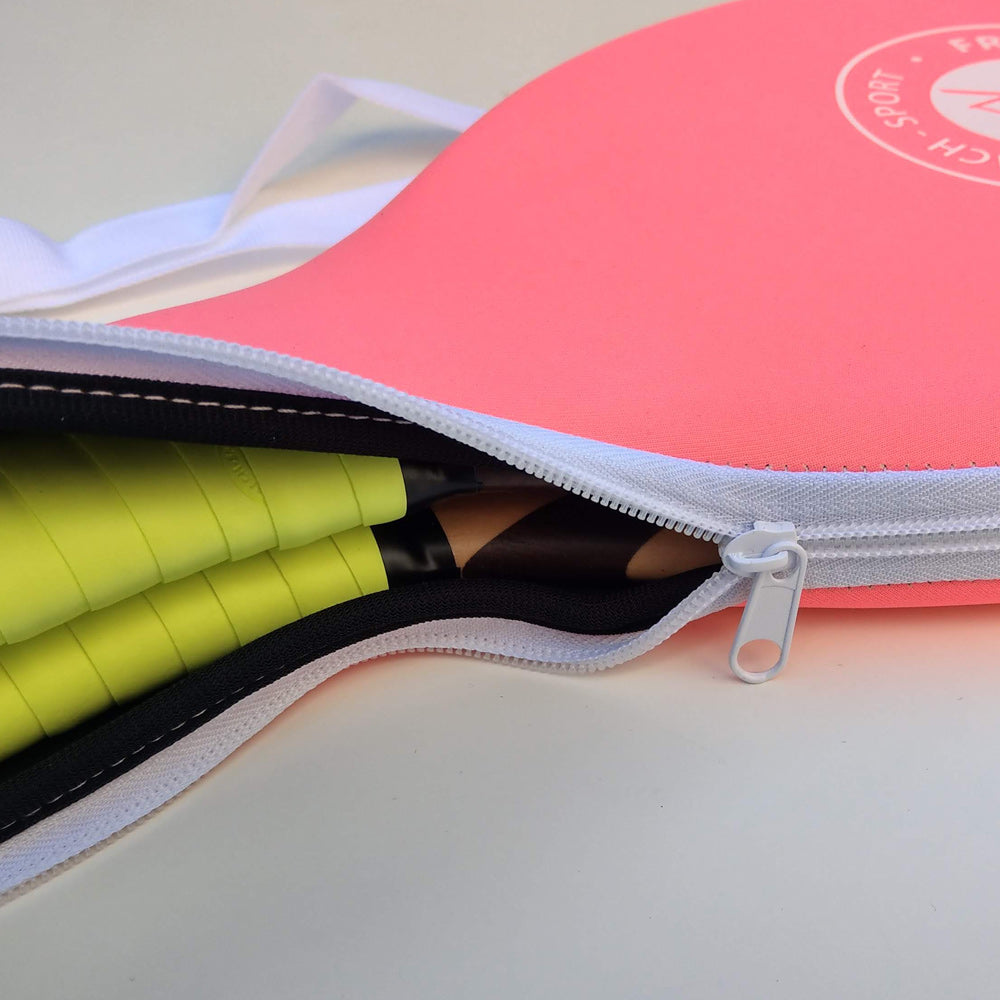 raquettes de plage avec grip flashy lemon et la sacoche pinky neon