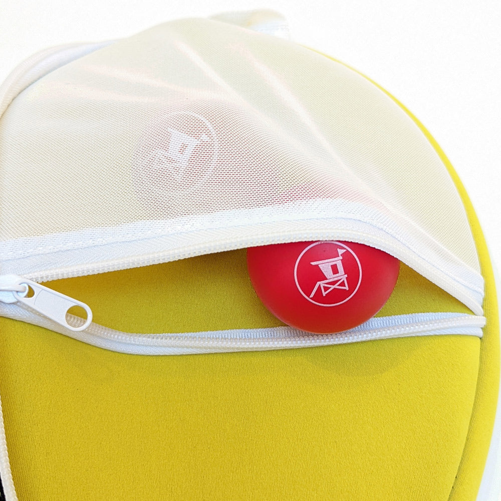 pochette de rangement pour balles de raquette de plage sur sacoche néoprene jaune banane